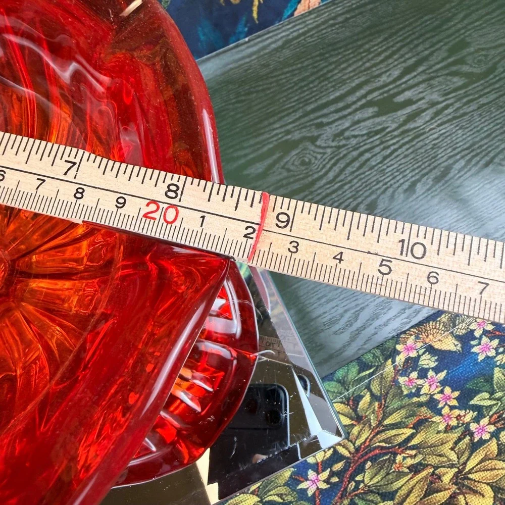 L.E. Smith Amberina Glass‎ Pedestal Bowl MCM Scalloped Ribbed Red Orange Vintage